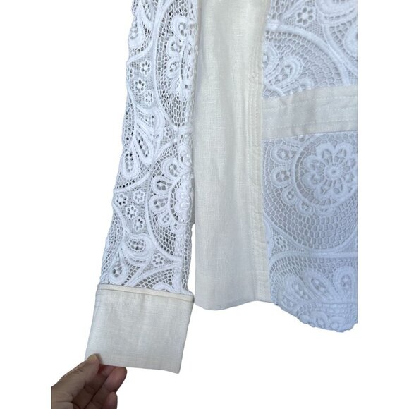 INC International Concepts Women's Jacket Sz 3X Cotton Linen Lace Insets White - Picture 7 of 13